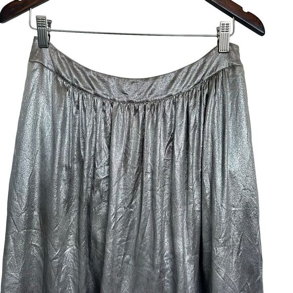 Etro Silver Gray Metallic Pleated Midi Skirt 100% Silk Size 46 /US 10 - Picture 6 of 16